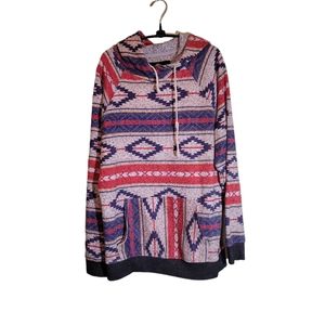 BKC Mens Tribal Aztec Print Lined Pullover Hoodie Sz Medium